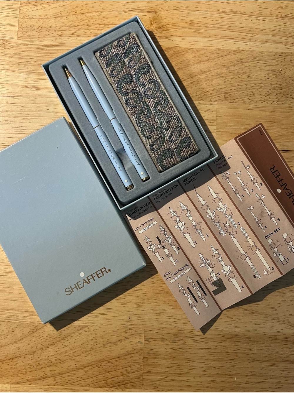 Vintage SHEAFFER  Cornflower “White Dot” womens  Pen Set/box with Patterned Case